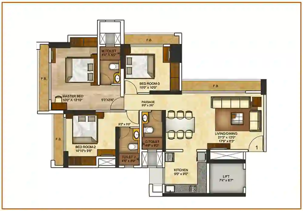 3 BHK Floor Plan